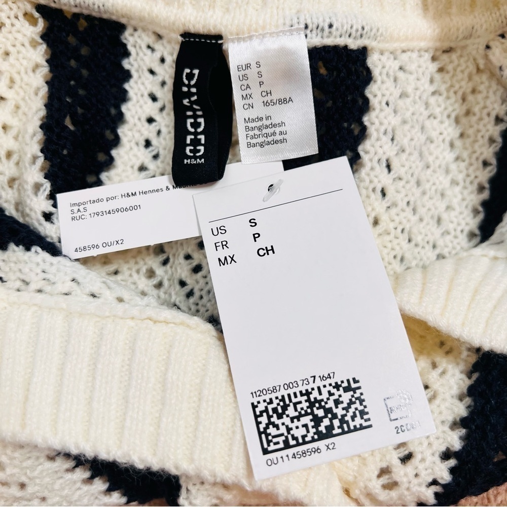 H&M Cream and Navy Striped Short-Sleeve Knit Cardigan - Picture 14 of 16